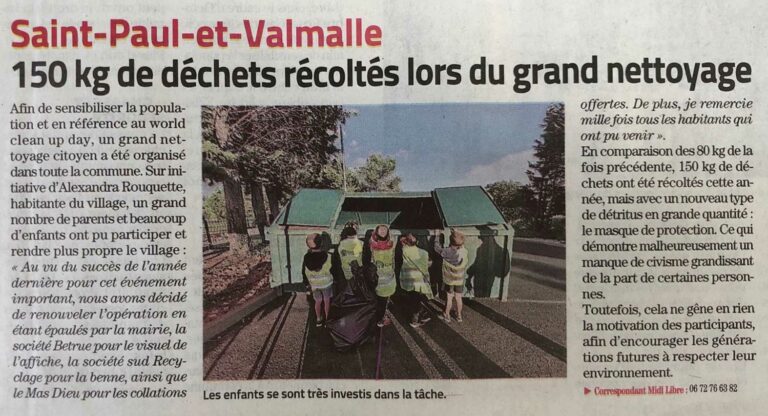 Article presse opération ramassage de déchets